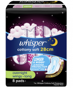 WHISPER COTTONY CLEAN OVERNIGHT LONG 8S