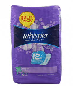 WHISPER REGULAR FLOW SINGLES NON WINGS 20S